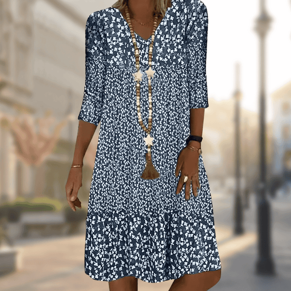 WOMEN'S FLORAL PRINT V - NECK MIDI DRESS BOHO CASUAL - Zarino Newstyle