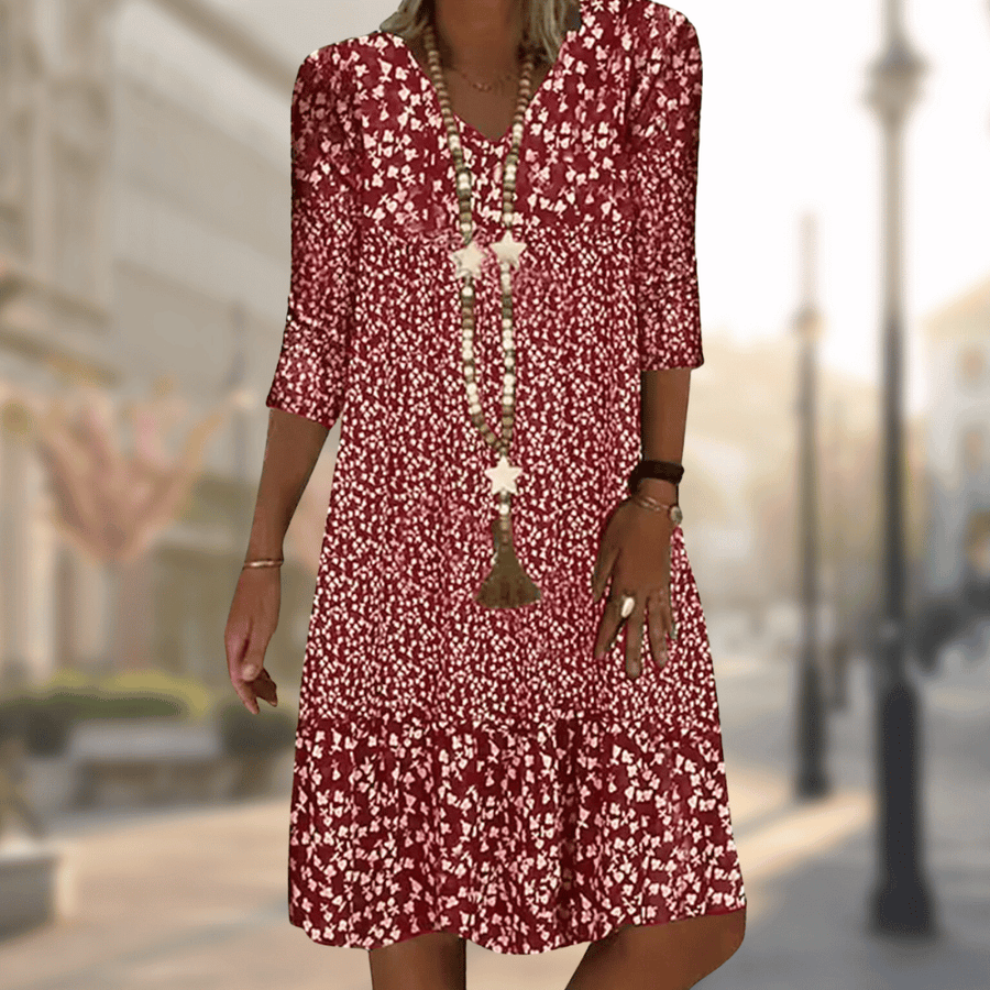WOMEN'S FLORAL PRINT V - NECK MIDI DRESS BOHO CASUAL - Zarino Newstyle