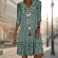 WOMEN'S FLORAL PRINT V - NECK MIDI DRESS BOHO CASUAL - Zarino Newstyle
