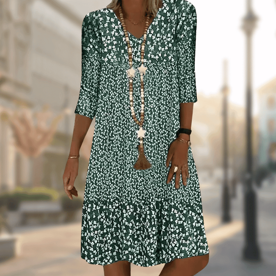 WOMEN'S FLORAL PRINT V - NECK MIDI DRESS BOHO CASUAL - Zarino Newstyle