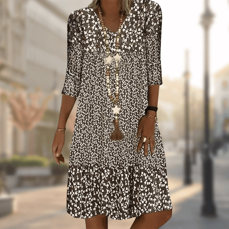 WOMEN'S FLORAL PRINT V - NECK MIDI DRESS BOHO CASUAL - Zarino Newstyle