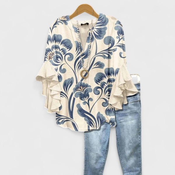 WOMEN'S FLORAL RUFFLED SLEEVE SUMMER BLOUSE - Zarino Newstyle
