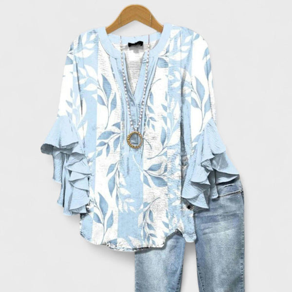 WOMEN'S FLORAL RUFFLED SLEEVE SUMMER BLOUSE