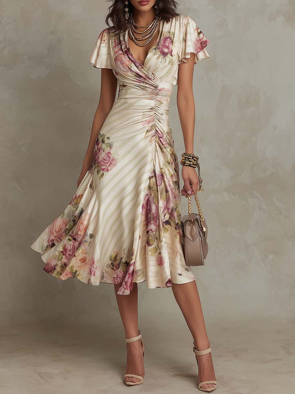 WOMEN'S FLORAL SATIN SUMMER MIDI DRESS - Zarino Newstyle
