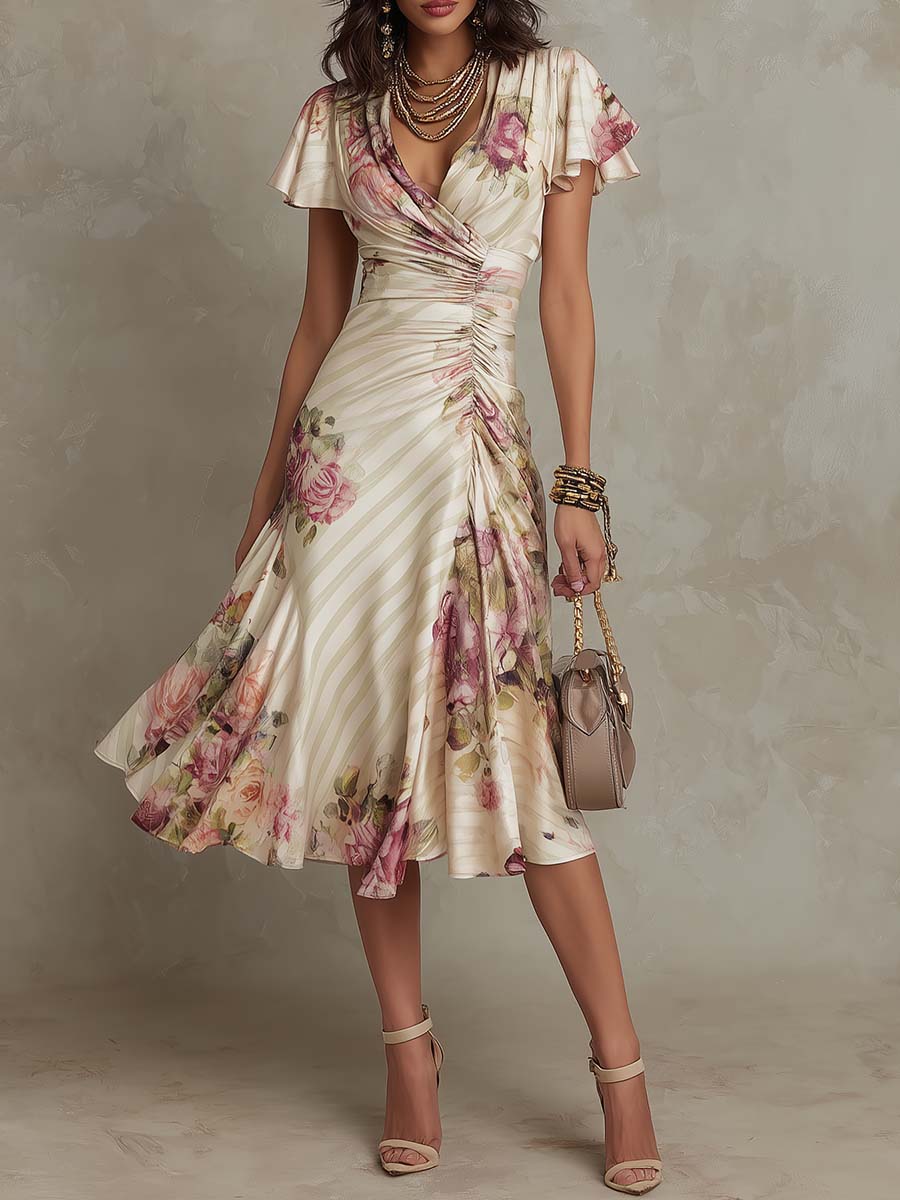 WOMEN'S FLORAL SATIN SUMMER MIDI DRESS - Zarino Newstyle
