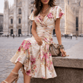 WOMEN'S FLORAL SATIN SUMMER MIDI DRESS - Zarino Newstyle