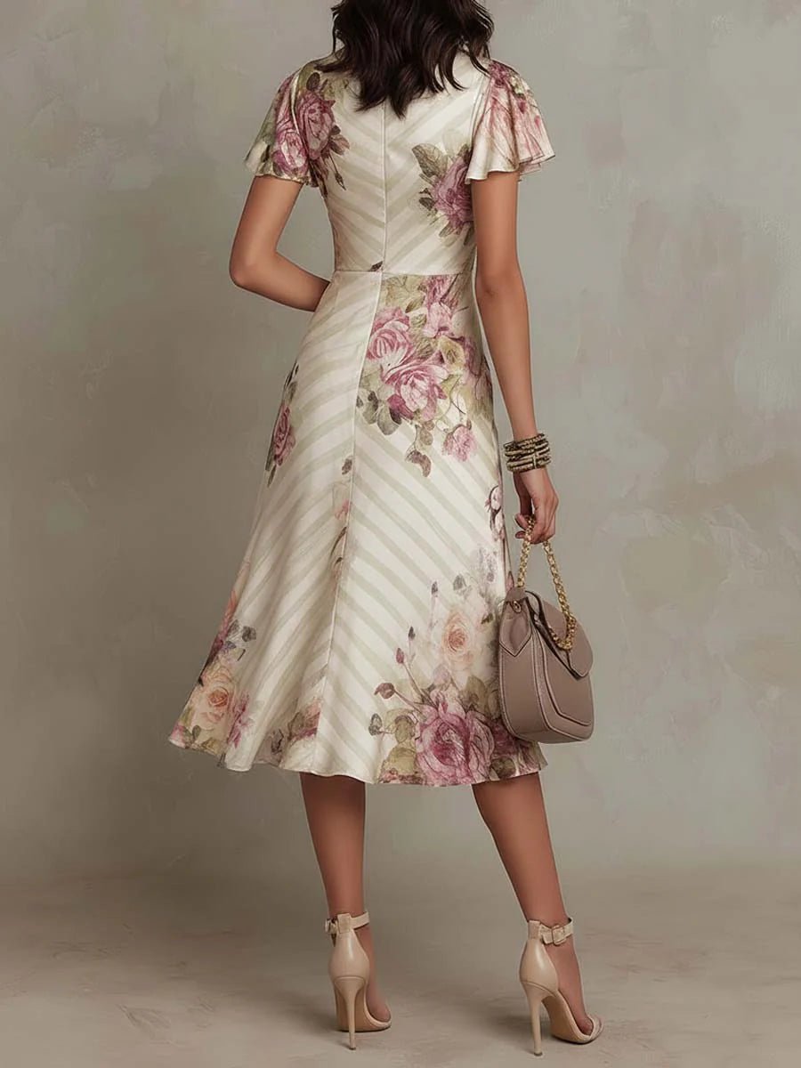 WOMEN'S FLORAL SATIN SUMMER MIDI DRESS - Zarino Newstyle