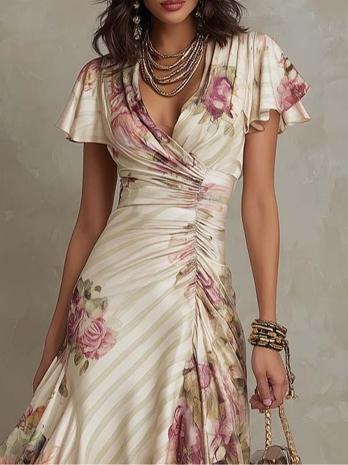WOMEN'S FLORAL SATIN SUMMER MIDI DRESS - Zarino Newstyle