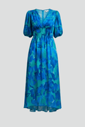 WOMEN'S FLORAL SUMMER MIDI DRESS WITH PUFF SLEEVES - Zarino Newstyle