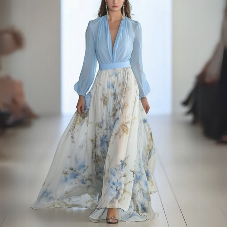 WOMEN'S FLORAL V - NECK FLOWING SUMMER MAXI DRESS - Zarino Newstyle