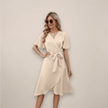 WOMEN'S FLOWY WRAP FRONT TIE SUMMER MIDI DRESS - Zarino Newstyle