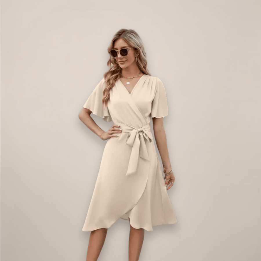 WOMEN'S FLOWY WRAP FRONT TIE SUMMER MIDI DRESS - Zarino Newstyle