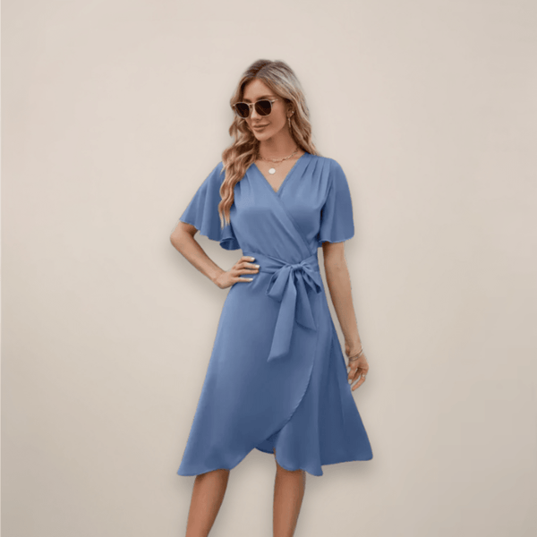 WOMEN'S FLOWY WRAP FRONT TIE SUMMER MIDI DRESS - Zarino Newstyle