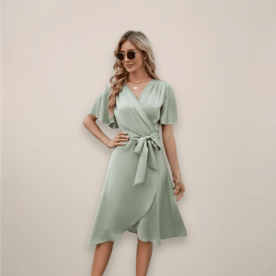 WOMEN'S FLOWY WRAP FRONT TIE SUMMER MIDI DRESS - Zarino Newstyle