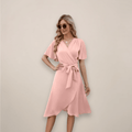 WOMEN'S FLOWY WRAP FRONT TIE SUMMER MIDI DRESS - Zarino Newstyle