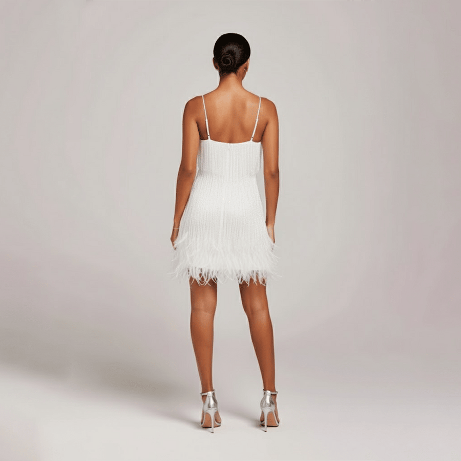 WOMEN'S FRINGE FEATHER MINI PARTY DRESS - Zarino Newstyle
