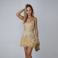 WOMEN'S FRINGE FEATHER MINI PARTY DRESS - Zarino Newstyle