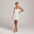 WOMEN'S FRINGE FEATHER MINI PARTY DRESS - Zarino Newstyle