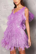 WOMEN'S FRINGE FEATHER SEQUIN SUMMER COCKTAIL DRESS - Zarino Newstyle