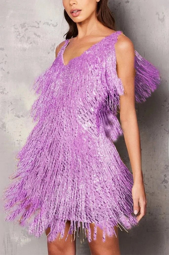 WOMEN'S FRINGE FEATHER SEQUIN SUMMER COCKTAIL DRESS - Zarino Newstyle