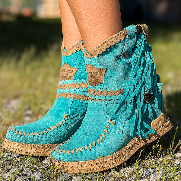 WOMEN'S FRINGE TRIM BOHO WESTERN ANKLE BOOTS - Zarino Newstyle