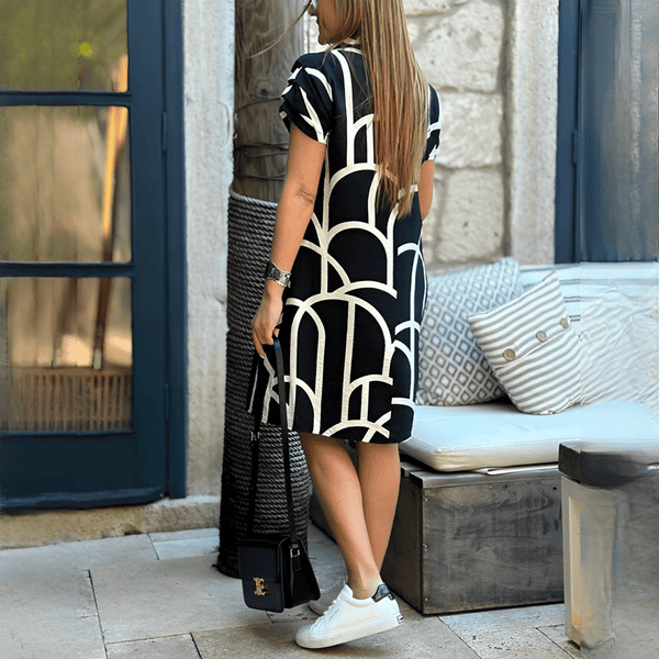 WOMEN'S GEOMETRIC PRINT V-NECK SUMMER MIDI DRESS