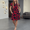 WOMEN'S GEOMETRIC PRINT V - NECK SUMMER MIDI DRESS - Zarino Newstyle