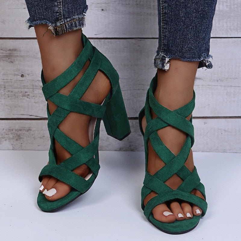 WOMEN'S GLADIATOR BLOCK HEEL SANDALS - Zarino Newstyle