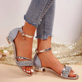 WOMEN'S GLITTER STRAP BLOCK HEEL SANDALS - Zarino Newstyle