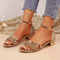 WOMEN'S GLITTER STRAP BLOCK HEEL SANDALS - Zarino Newstyle