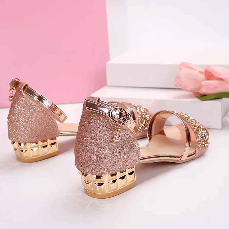 WOMEN'S GLITTER STRAP BLOCK HEEL SANDALS - Zarino Newstyle