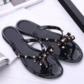 WOMEN'S GOLD STUDDED BOW SUMMER FLIP FLOPS - Zarino Newstyle