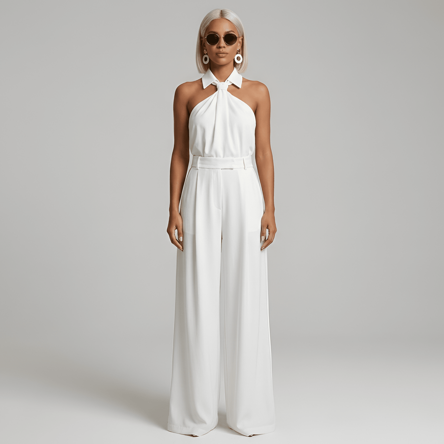 WOMEN'S HALTER NECK DRAPED WIDE LEG SUMMER JUMPSUIT - Zarino Newstyle