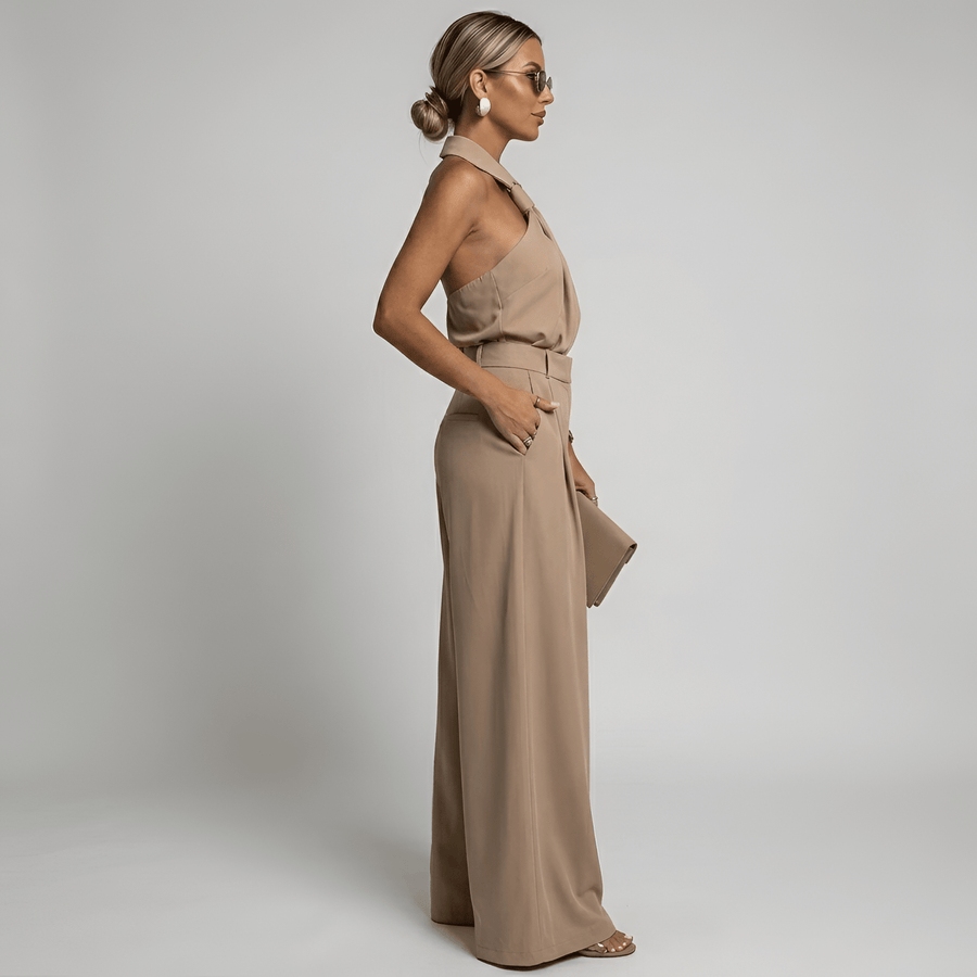 WOMEN'S HALTER NECK DRAPED WIDE LEG SUMMER JUMPSUIT - Zarino Newstyle