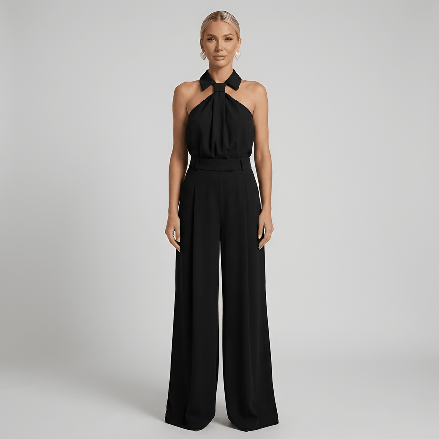 WOMEN'S HALTER NECK DRAPED WIDE LEG SUMMER JUMPSUIT - Zarino Newstyle