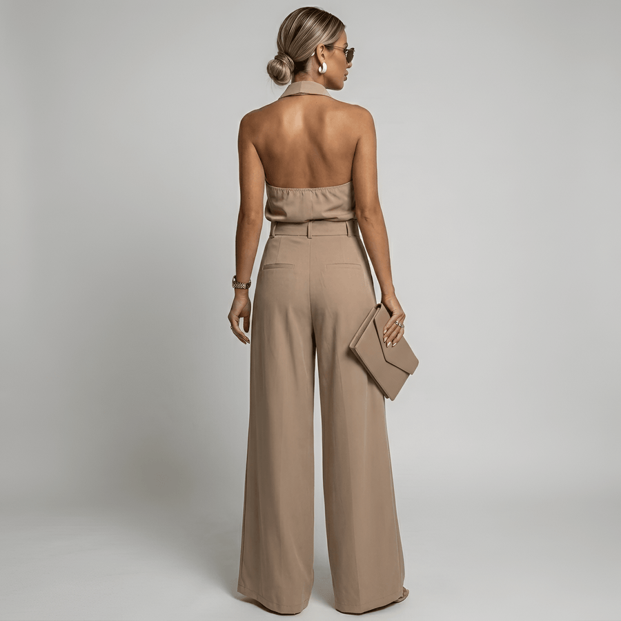WOMEN'S HALTER NECK DRAPED WIDE LEG SUMMER JUMPSUIT - Zarino Newstyle