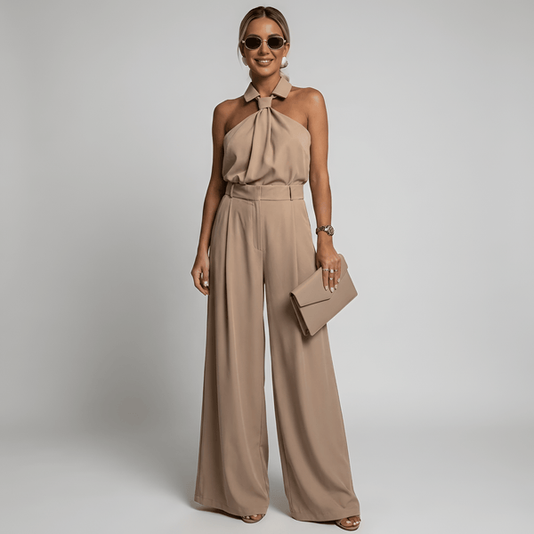 WOMEN'S HALTER NECK DRAPED WIDE LEG SUMMER JUMPSUIT - Zarino Newstyle