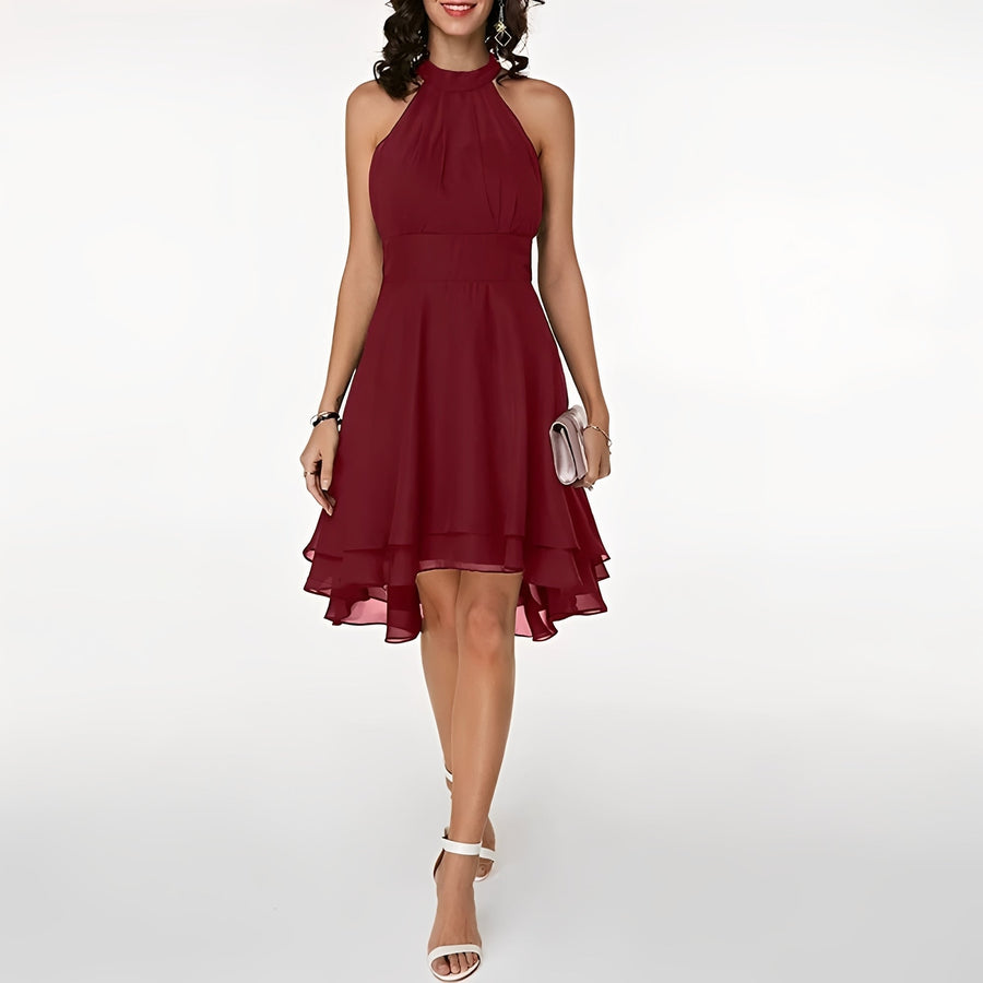 WOMEN'S HALTER NECK LAYERED CHIFFON MIDI DRESS - Zarino Newstyle
