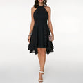 WOMEN'S HALTER NECK LAYERED CHIFFON MIDI DRESS - Zarino Newstyle