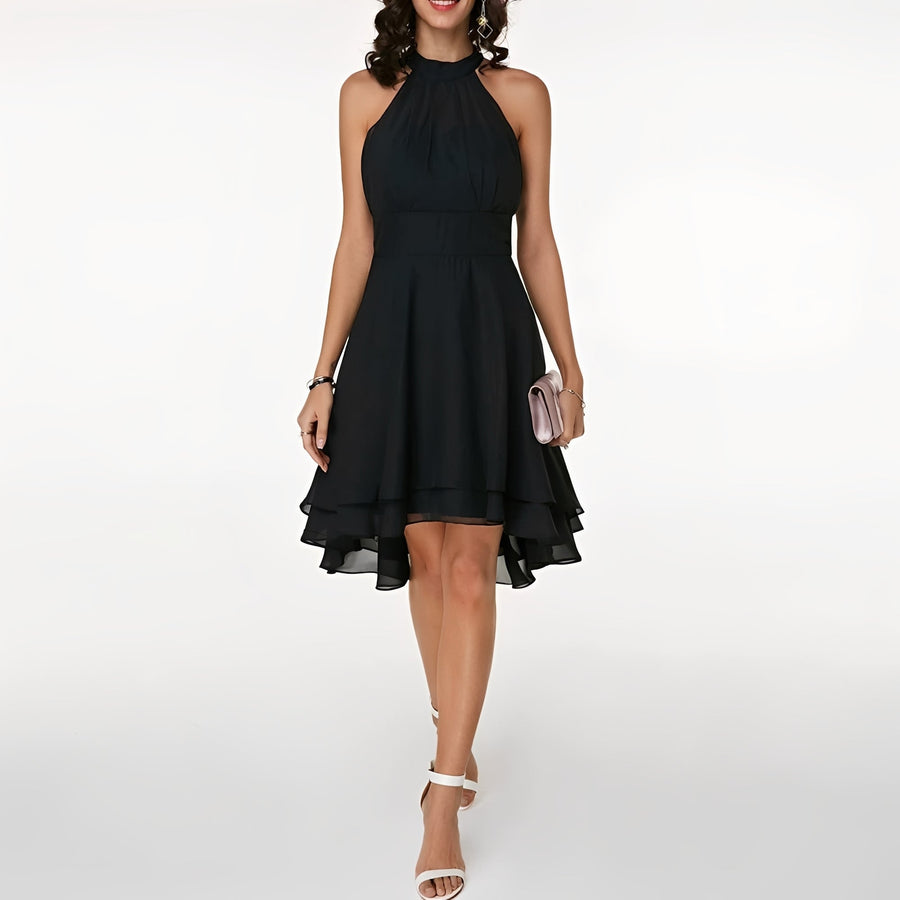 WOMEN'S HALTER NECK LAYERED CHIFFON MIDI DRESS - Zarino Newstyle