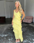 WOMEN'S HALTER NECK RUFFLE FLOWING SUMMER MAXI DRESS - Zarino Newstyle