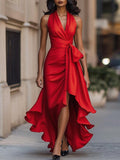 WOMEN'S HALTER NECK RUFFLE WRAP GOWN - Zarino Newstyle