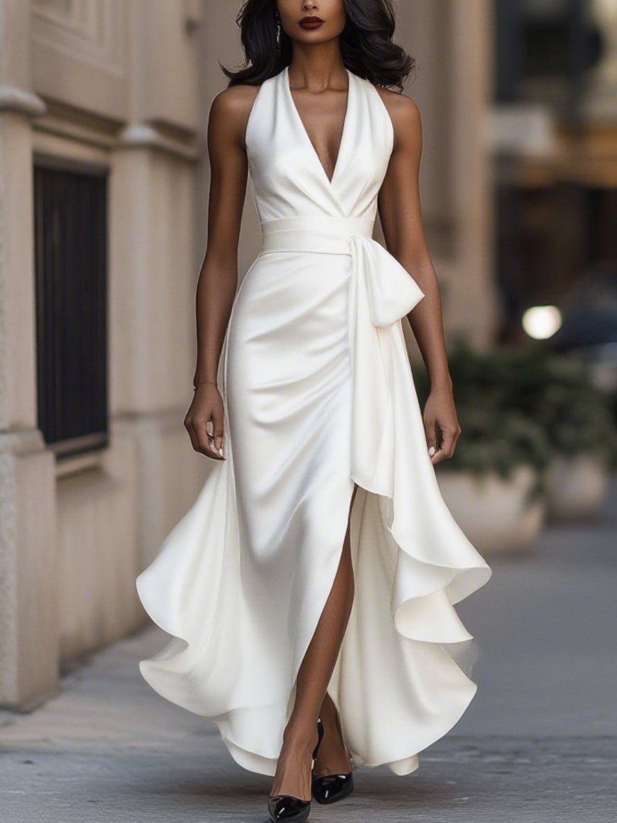 WOMEN'S HALTER NECK RUFFLE WRAP GOWN - Zarino Newstyle