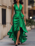 WOMEN'S HALTER NECK RUFFLE WRAP GOWN - Zarino Newstyle