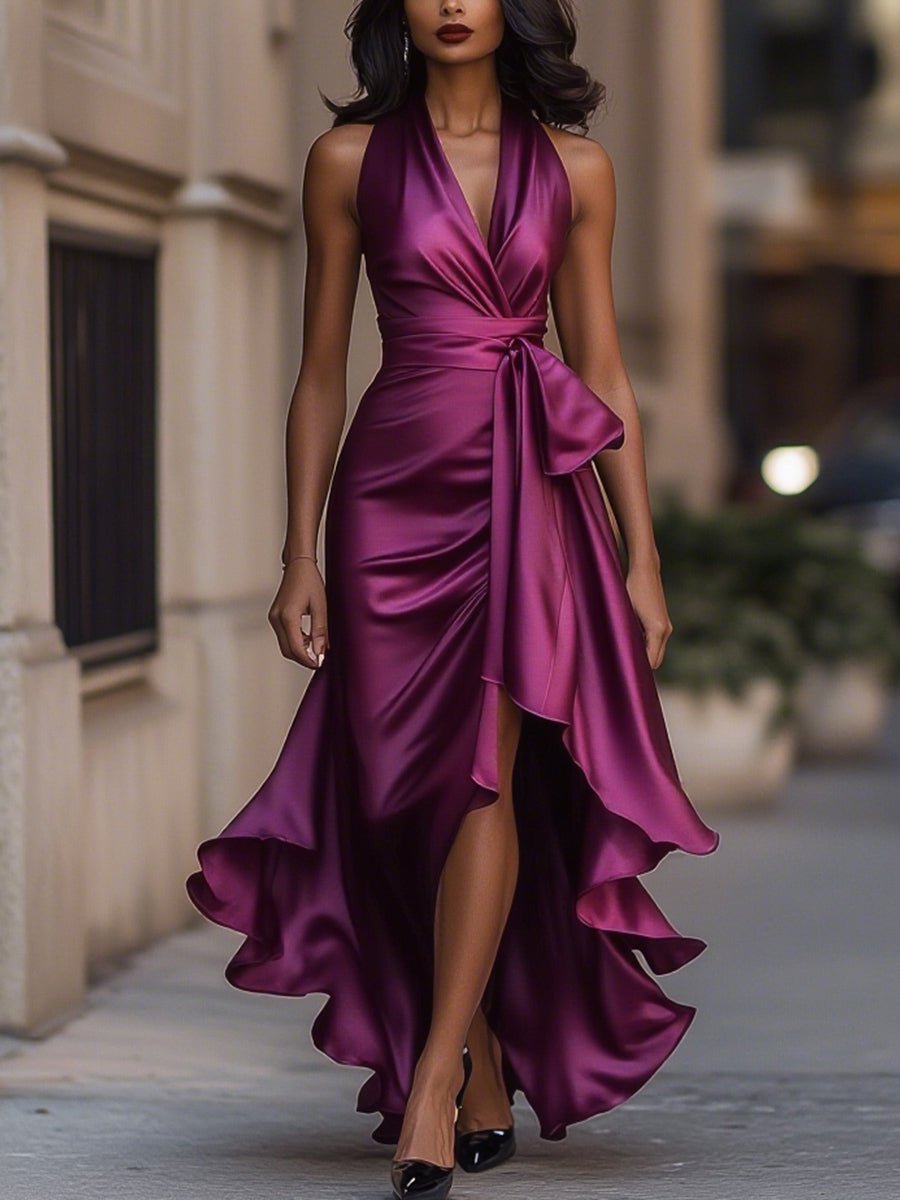 WOMEN'S HALTER NECK RUFFLE WRAP GOWN - Zarino Newstyle