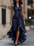 WOMEN'S HALTER NECK RUFFLE WRAP GOWN - Zarino Newstyle