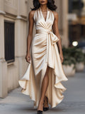WOMEN'S HALTER NECK RUFFLE WRAP GOWN - Zarino Newstyle