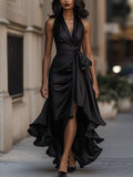 WOMEN'S HALTER NECK RUFFLE WRAP GOWN - Zarino Newstyle