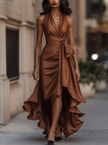 WOMEN'S HALTER NECK RUFFLE WRAP GOWN - Zarino Newstyle