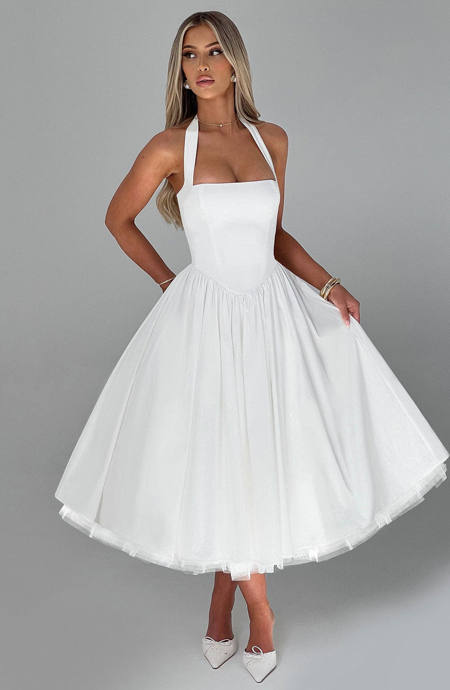 WOMEN'S HALTER NECK WEDDING GUEST SUMMER MIDI DRESS - Zarino Newstyle